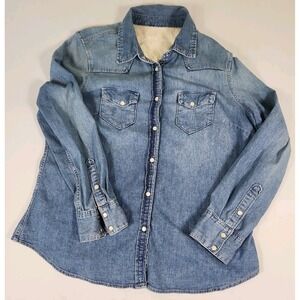 Gap Denim Womens XL Blue Snap Pearl Front Western Shirt Long Sleeves 100% Cotton